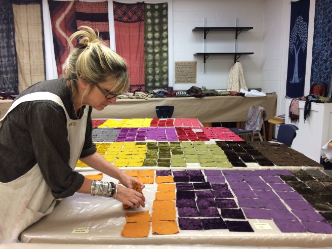 Charlotte Kwon, laying out samples to dry 