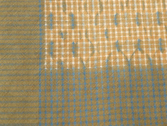 Wool and cotton cloth, dyed with indigo and lichen
