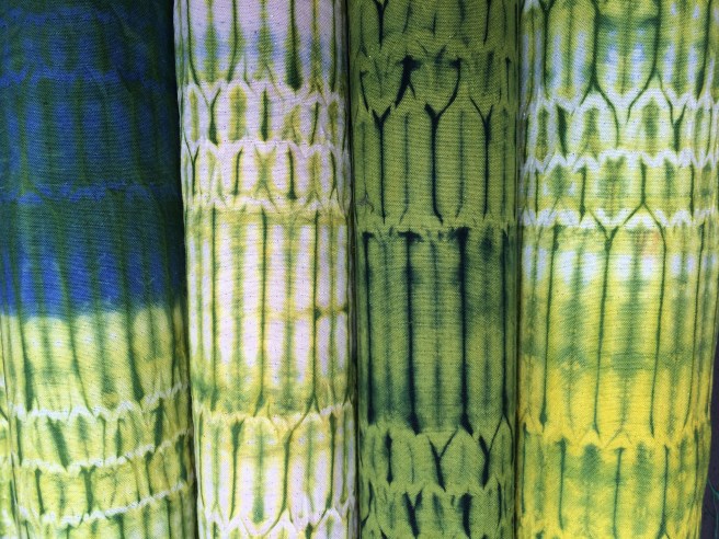 Weld + indigo, used with woven shibori resists 